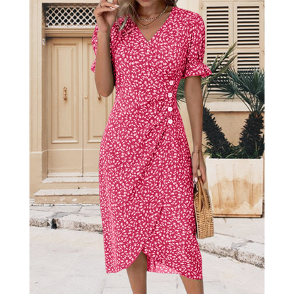 Vestido cruzado elegante de manga murciélago y escote en V – LYSANDRA