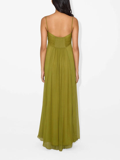 Vestido largo con tirantes finos y detalle cut-out en la cintura – LUNARIA