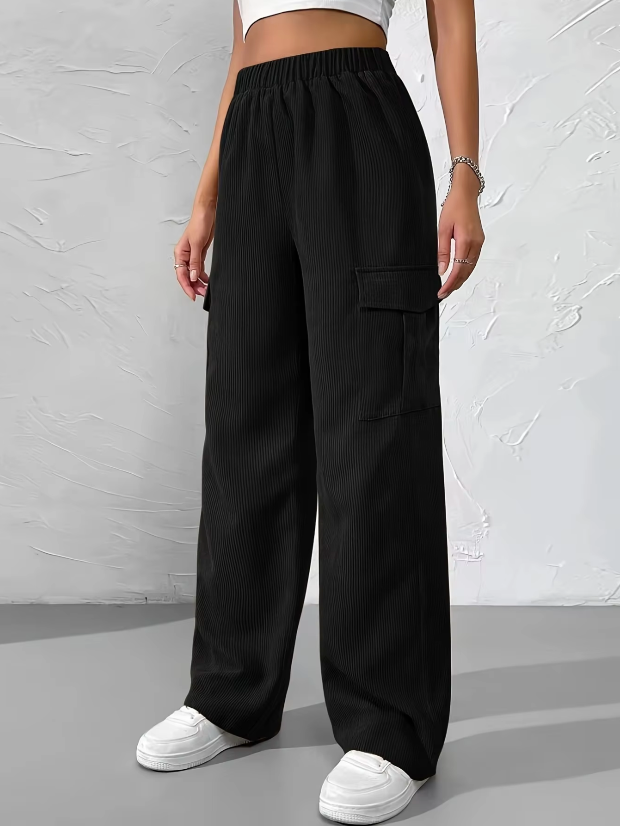 LIV - Pantalón cargo de pana con pierna ancha para mujer