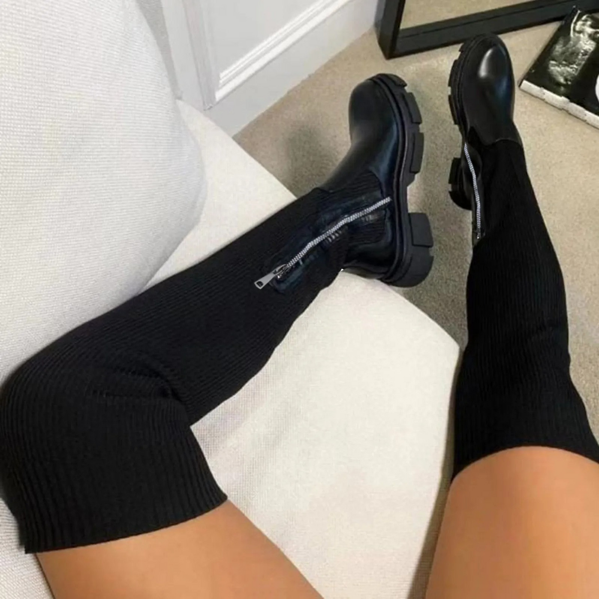 CAMILLE - Botas de caña alta overknee elásticas para mujer