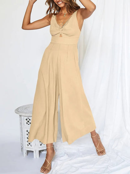 Mono elegante sin mangas con escote en V y pernera ancha – BRIGITTA
