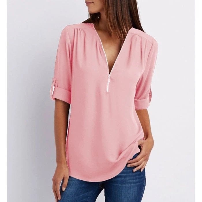Top relajado con diseño moderno y media cremallera para mujer – LYSANDRA