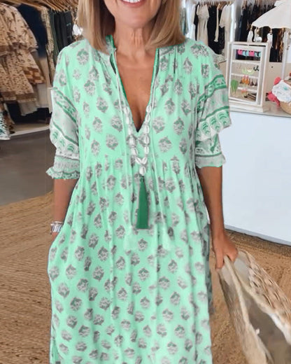 Vestido bohemio largo de capas con escote en V – CÉLESTE