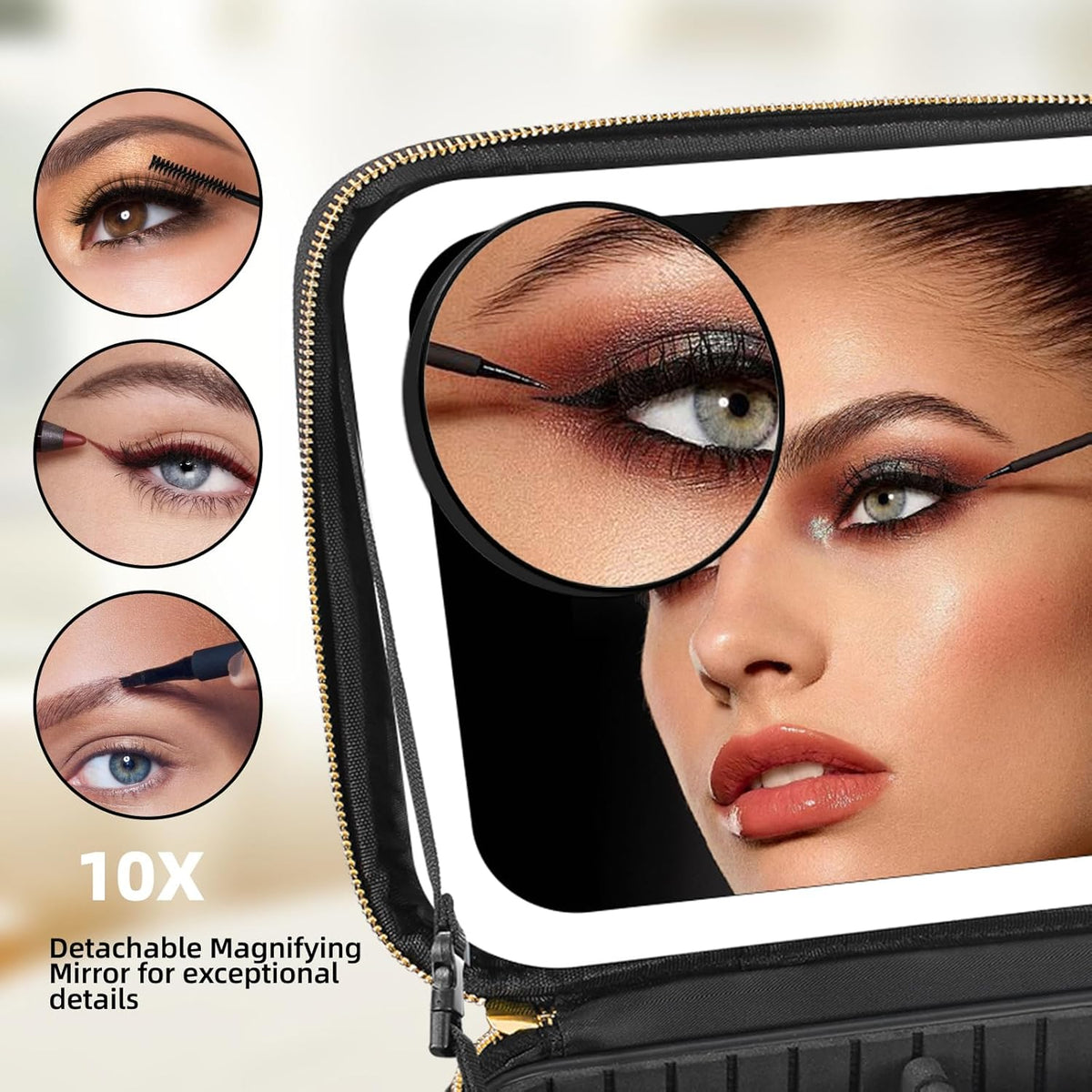 Estuche de maquillaje con espejo LED portátil – PERLA