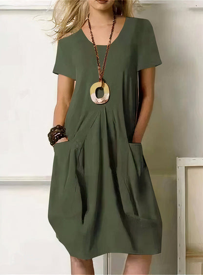 Vestido casual de manga corta con corte recto y estilo relajado – KASELYN