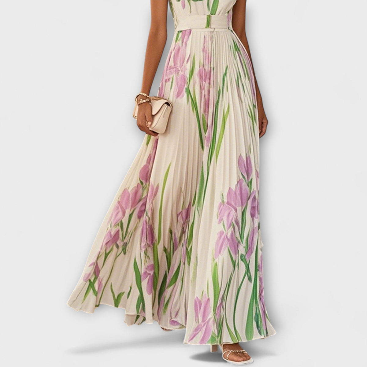 Flora – Vestido maxi sin mangas con estampado floral romántico para mujer