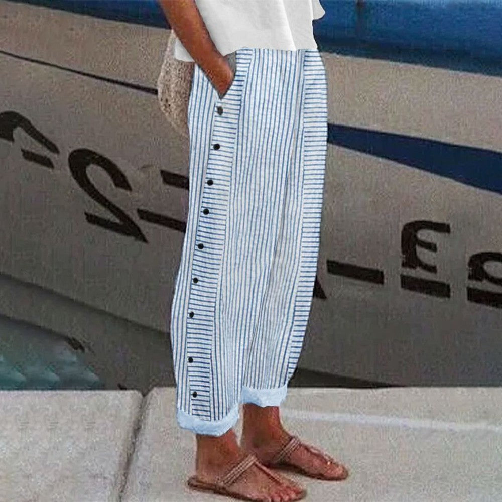 Pantalón de algodón con rayas y cintura elástica – MARIETTA
