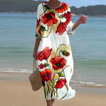 Vestido veraniego holgado con cuello redondo y corte fluido – PORELIA