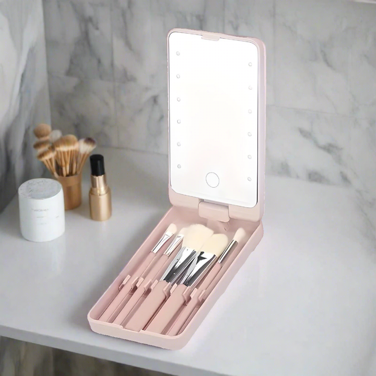 Set de brochas de maquillaje para viaje con estuche elegante – ROSALIE