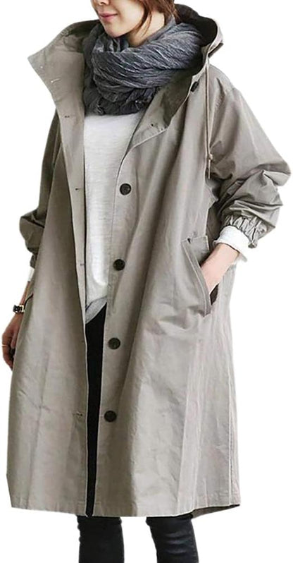 ISABELLA - Gabardina larga con capucha y cuello alto para mujer