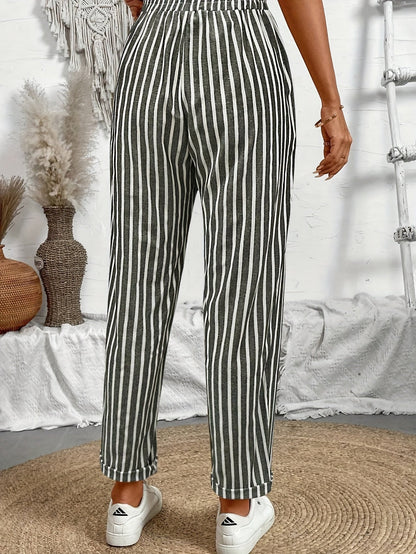Pantalón fluido de rayas con cintura elástica para mujer – AVENA
