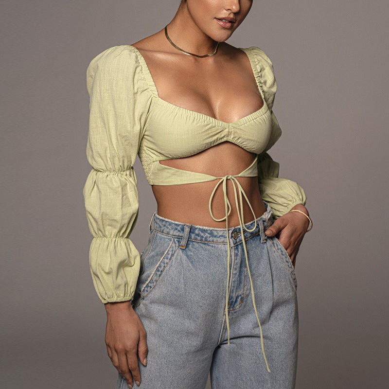 Marisol - Blusa Crop Top Manga Larga Informal Primavera Verano Para Mujer