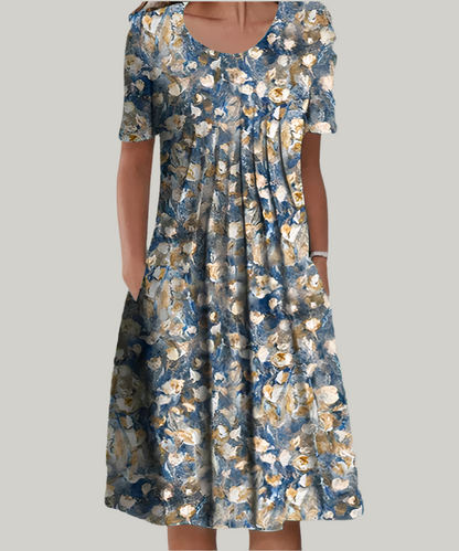 Vestido largo estampado con escote en V y corte fluido – JULIANA