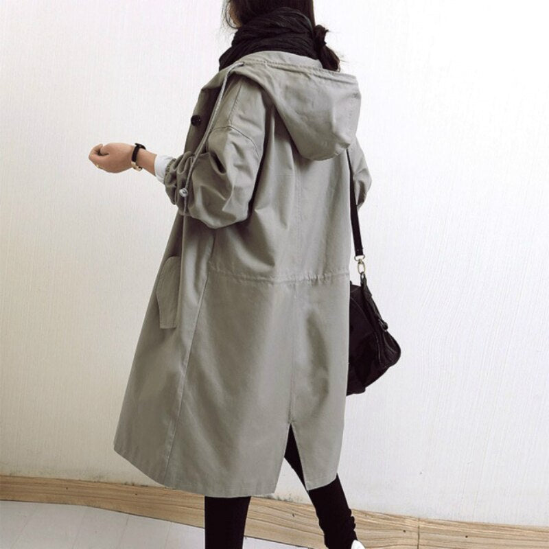 ISABELLA - Gabardina larga con capucha y cuello alto para mujer