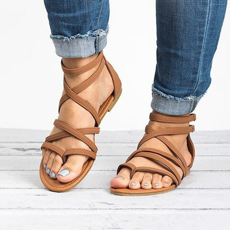 Elianor - Sandalias Planas de Moda con Correas Cruzadas y Estilo Simple De Verano para Mujer