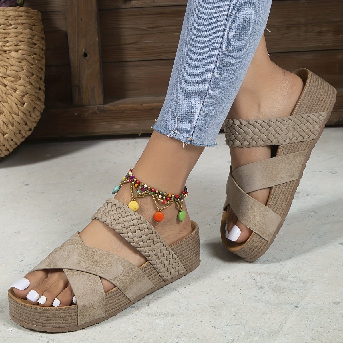 Sandalias cómodas y ligeras con elegante diseño de cuña de corcho para mujer – LIA SEREPHINA