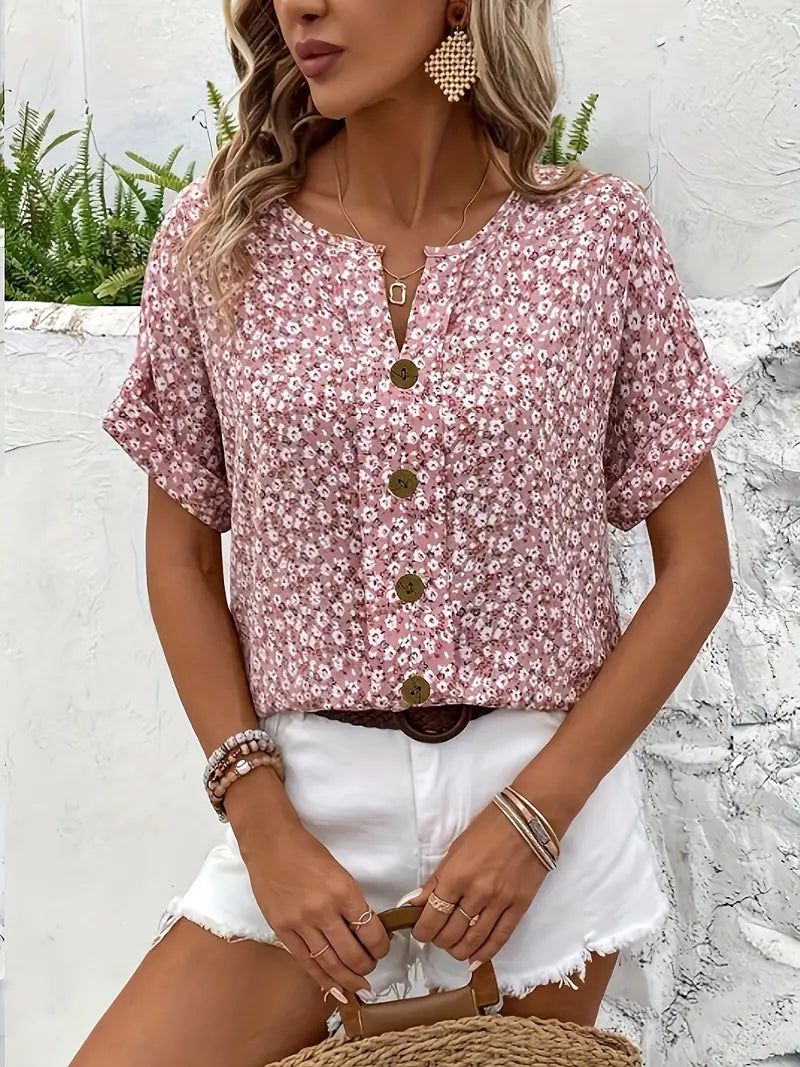 Top de Dama con Estampado Floral y Cierre de Botones – BIBIANA
