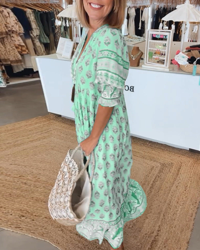 Vestido bohemio largo de capas con escote en V – CÉLESTE