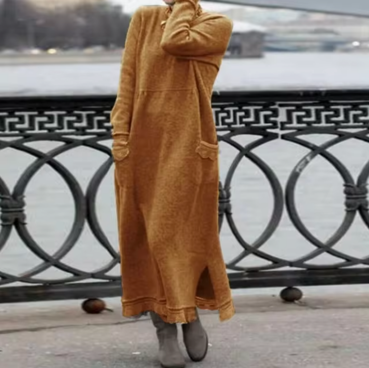ELARA - Vestido sudadera holgado de terciopelo para mujer