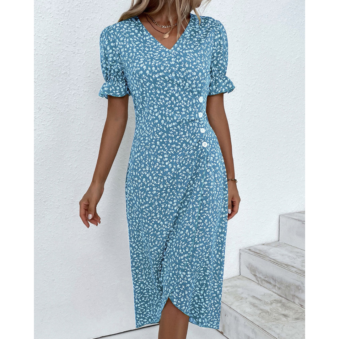 Vestido cruzado elegante de manga murciélago y escote en V – LYSANDRA