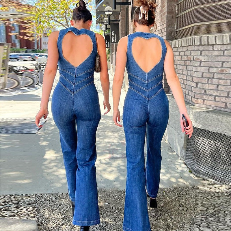 Mono sin mangas con pantalón acampanado para mujer – PLACIA