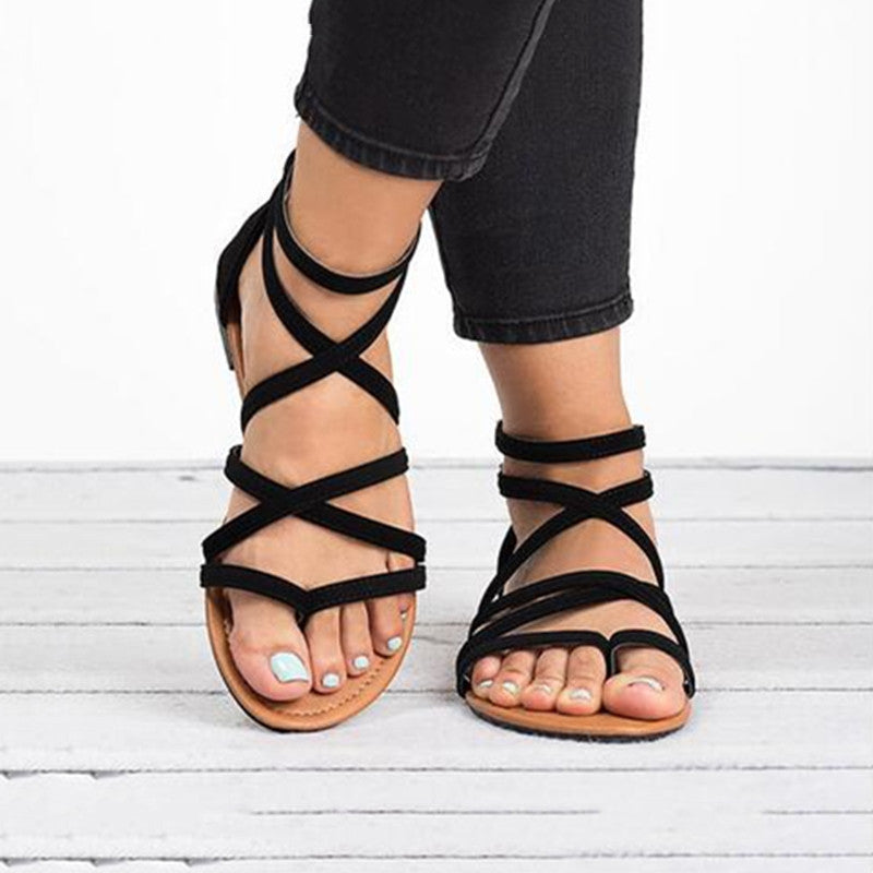 Elianor - Sandalias Planas de Moda con Correas Cruzadas y Estilo Simple De Verano para Mujer