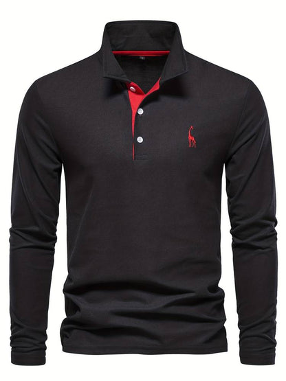 HUGGO - Polo de manga larga con detalles en contraste para hombre