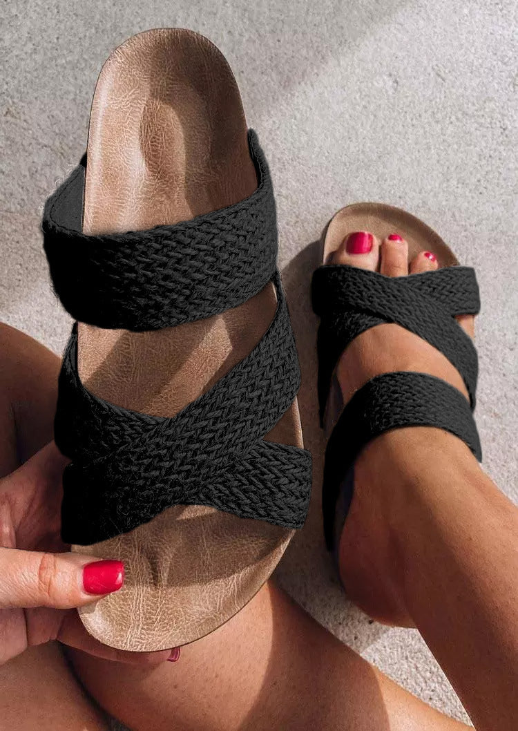 Luz - Sandalias de Cuña Alta de Cuerdas Cruzadas de Cáñamo Tejida en Color Sólido Verano para Mujer