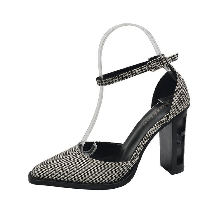 Rossana -Sandalias de Taco Grueso de Punta Cerrada Fina de Moda Retro Estilo Cuadrado Para Mujer