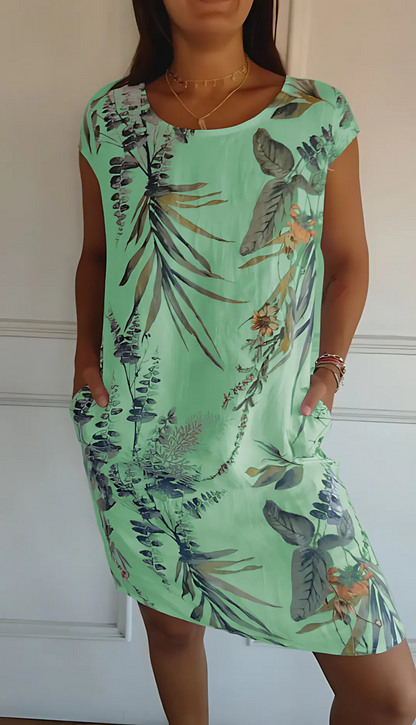 Vestido cómodo de algodón con cuello redondo y corte holgado – ELIANA
