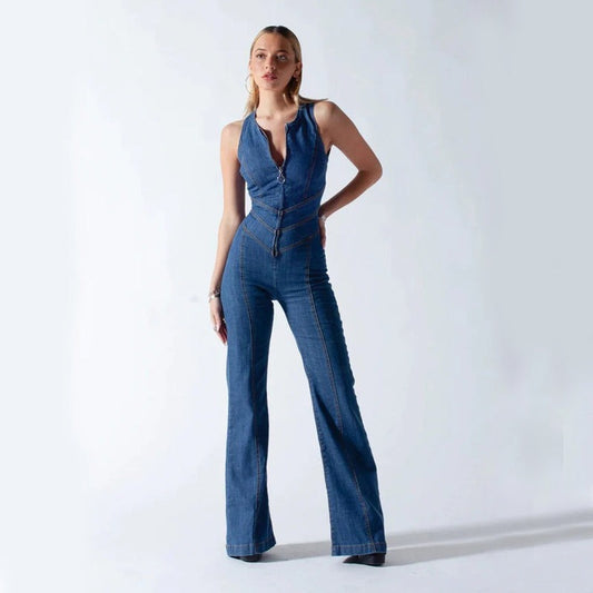 Mono sin mangas con pantalón acampanado para mujer – PLACIA