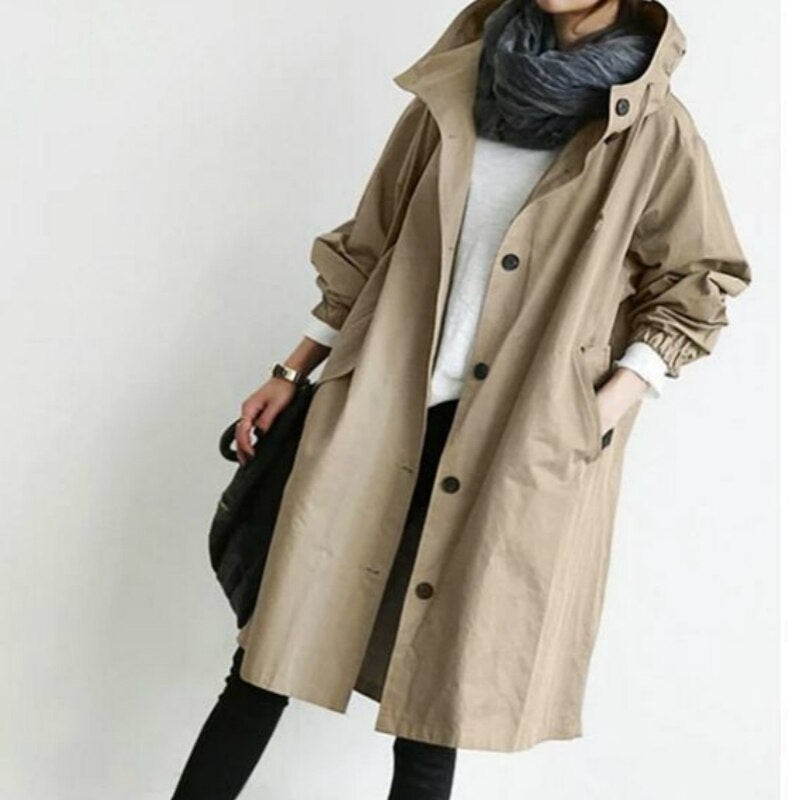 ISABELLA - Gabardina larga con capucha y cuello alto para mujer