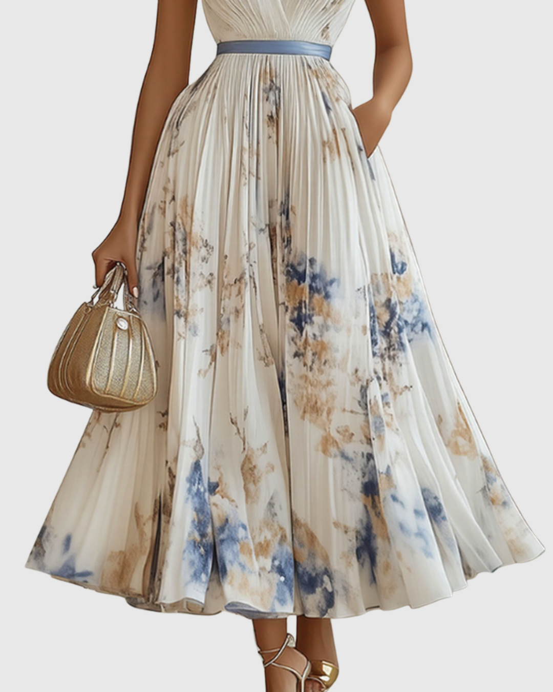 Rowella – Vestido maxi elegante plisado para mujer