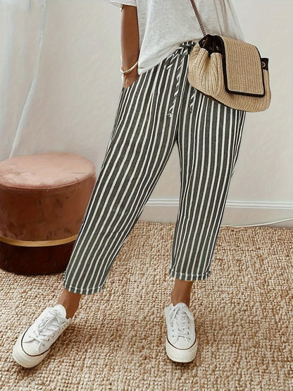 Pantalón fluido de rayas con cintura elástica para mujer – AVENA