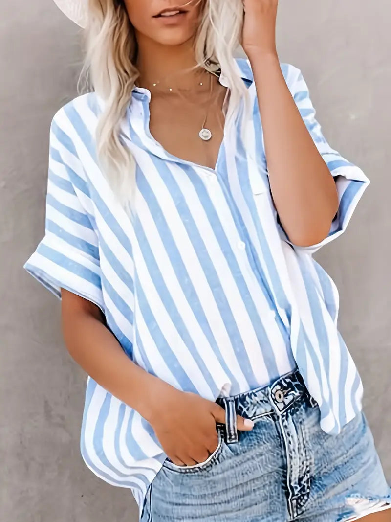 Blusa de mujer a rayas con mangas cortas y corte holgado – GABRIELA