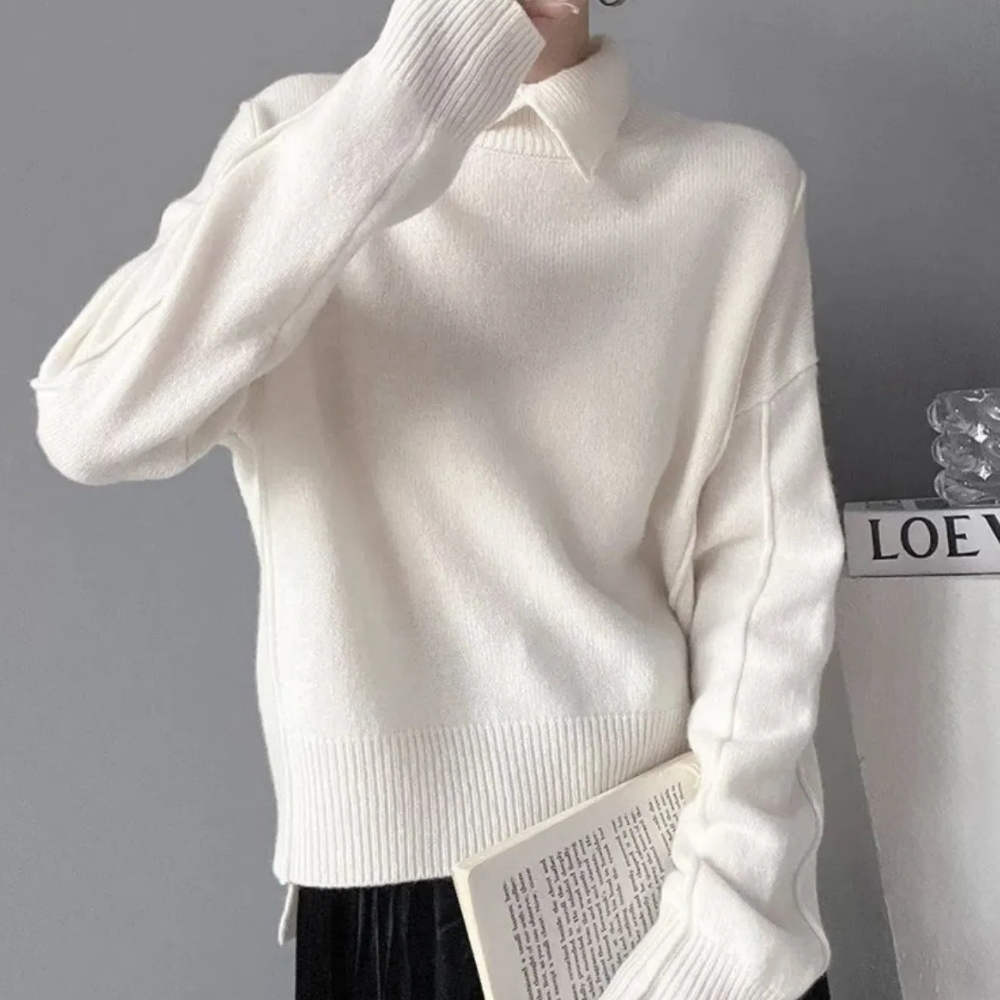 NOA - Jersey de punto para mujer con cuello alto y solapa
