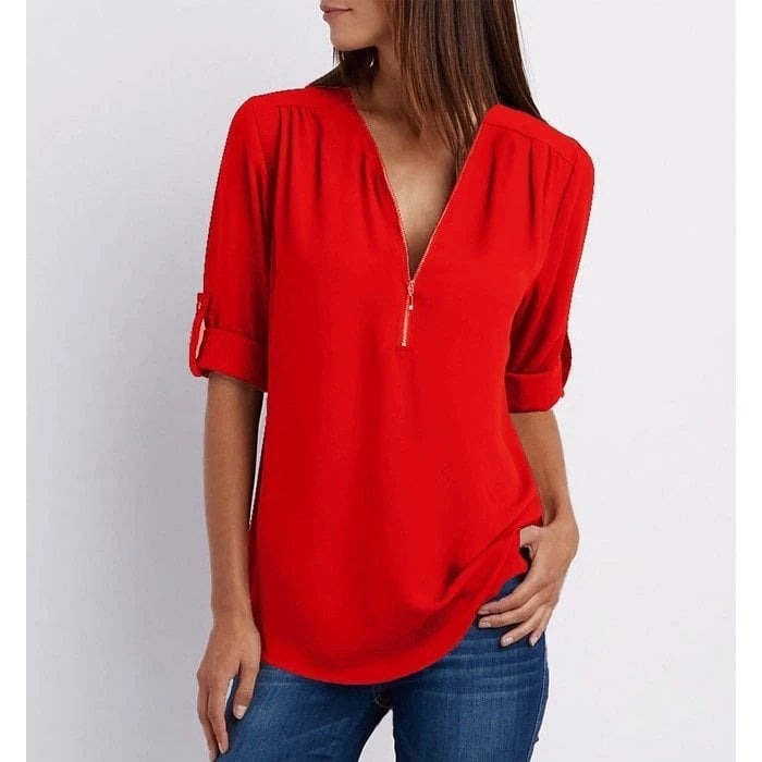 Top relajado con diseño moderno y media cremallera para mujer – LYSANDRA