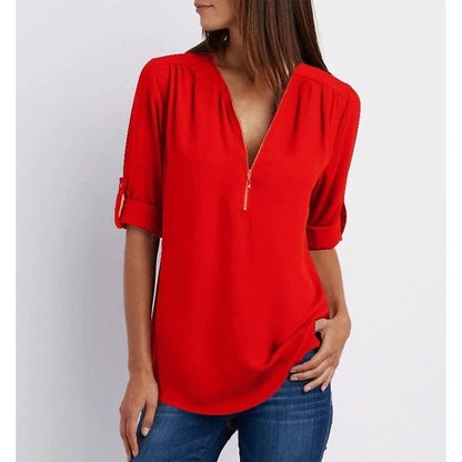 Top relajado con diseño moderno y media cremallera para mujer – LYSANDRA