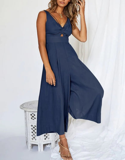 Mono elegante sin mangas con escote en V y pernera ancha – BRIGITTA