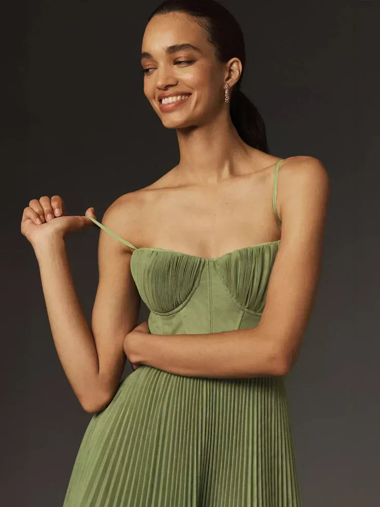 Vestido plisado con bustier y tirantes finos – ROSARIO