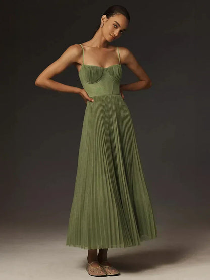 Viviana – Vestido bustier plisado con tirantes finos para mujer
