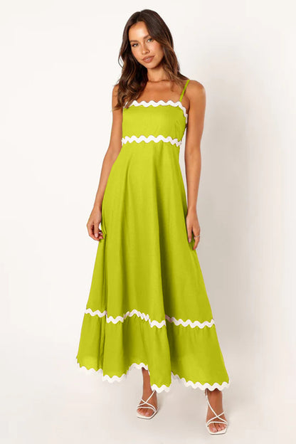 Mar - Vestido Largo de Tirantes Con Diseño de Ondas Color Combinado Playa Primavera Verano Para Mujer Lima