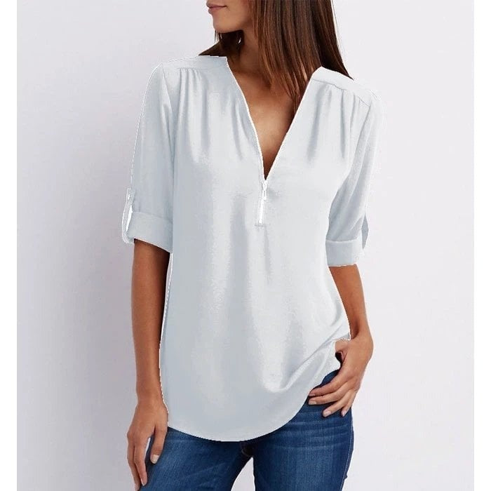 Top relajado con diseño moderno y media cremallera para mujer – LYSANDRA