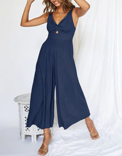 Mono elegante sin mangas con escote en V y pernera ancha – BRIGITTA