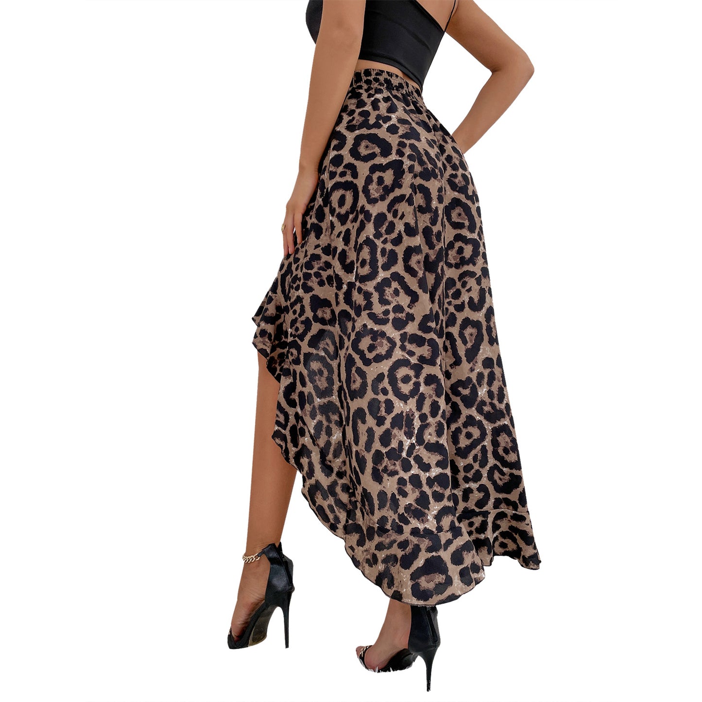 Zoe - Falda Casual Asimétrica de Cintura Alta con Estampado Leopardo Primavera Verano para mujer