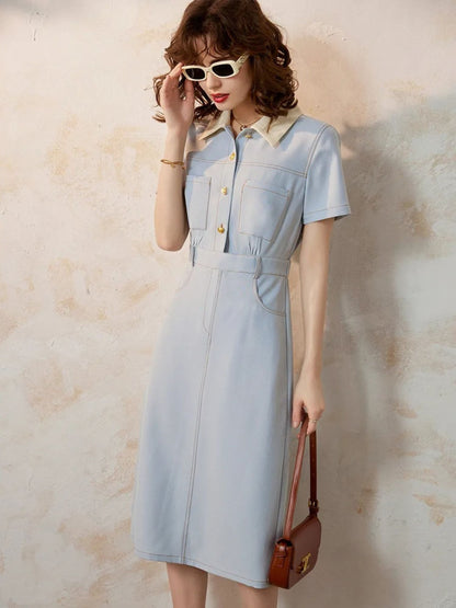 Vestido camisero de mujer con cintura marcada y manga corta – CASILDA