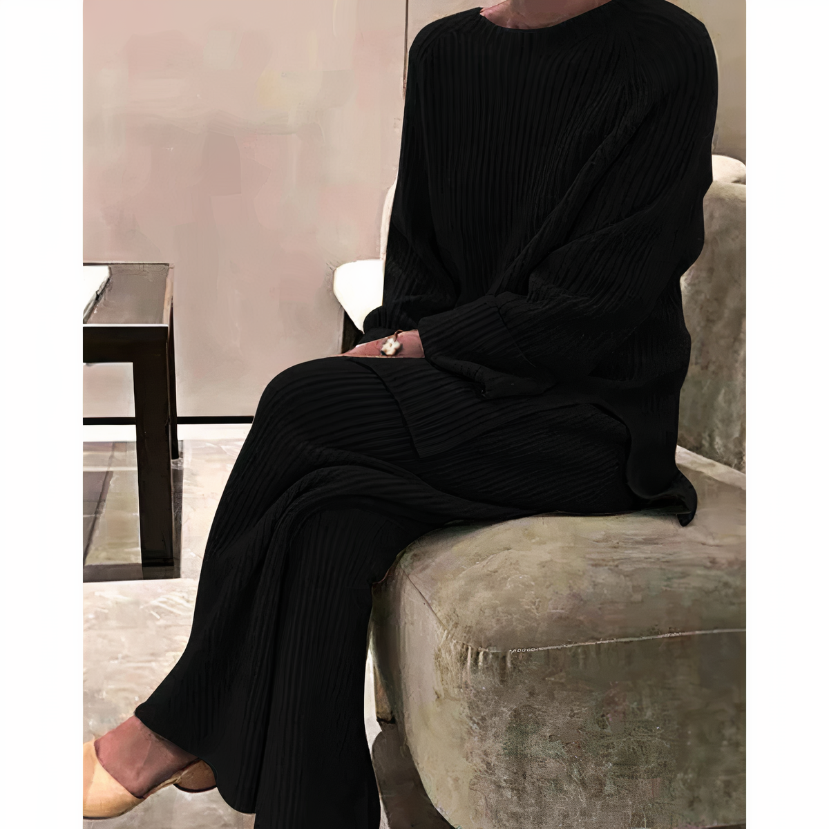 MAELLE - Conjunto de suéter de punto y pantalón para mujer