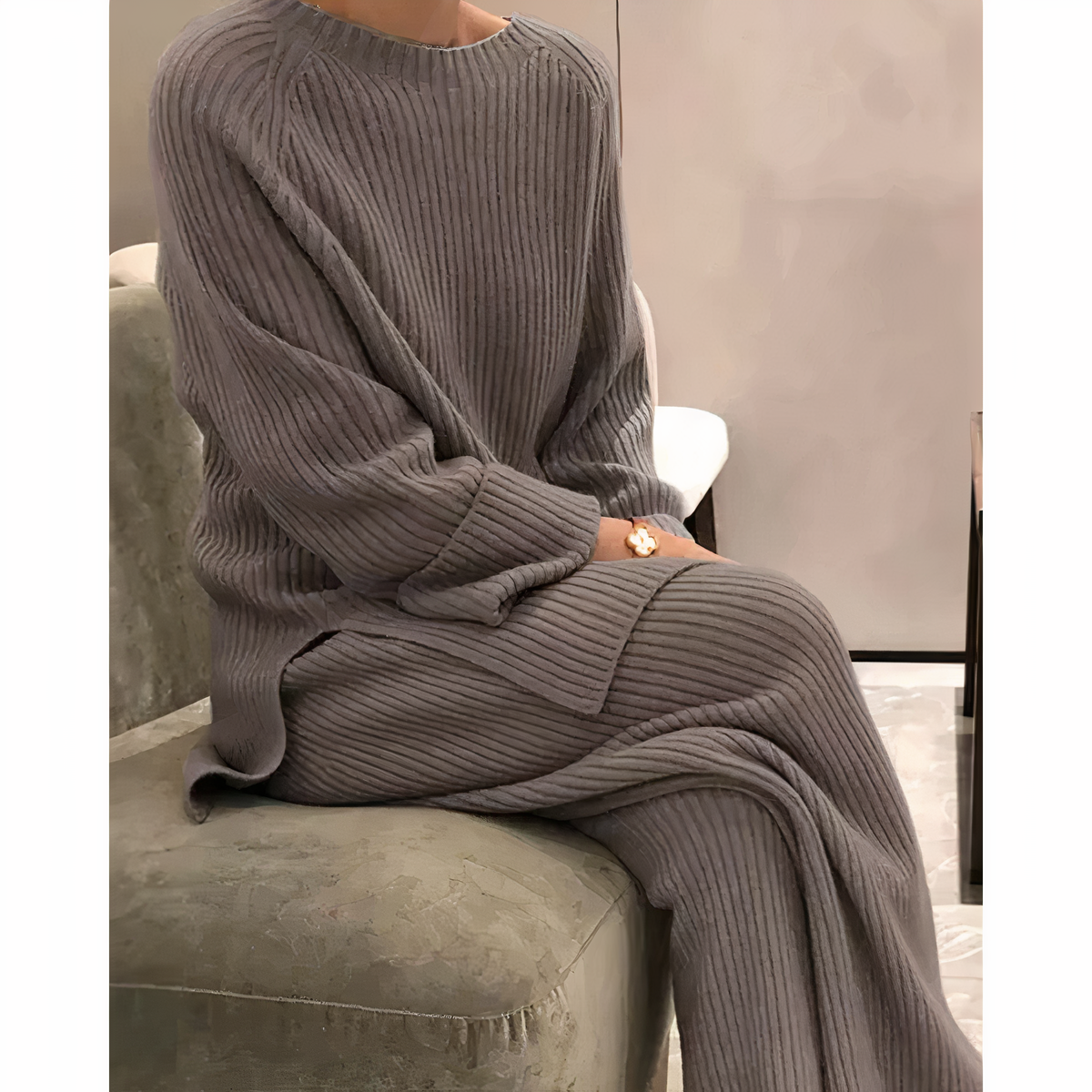 MAELLE - Conjunto de suéter de punto y pantalón para mujer