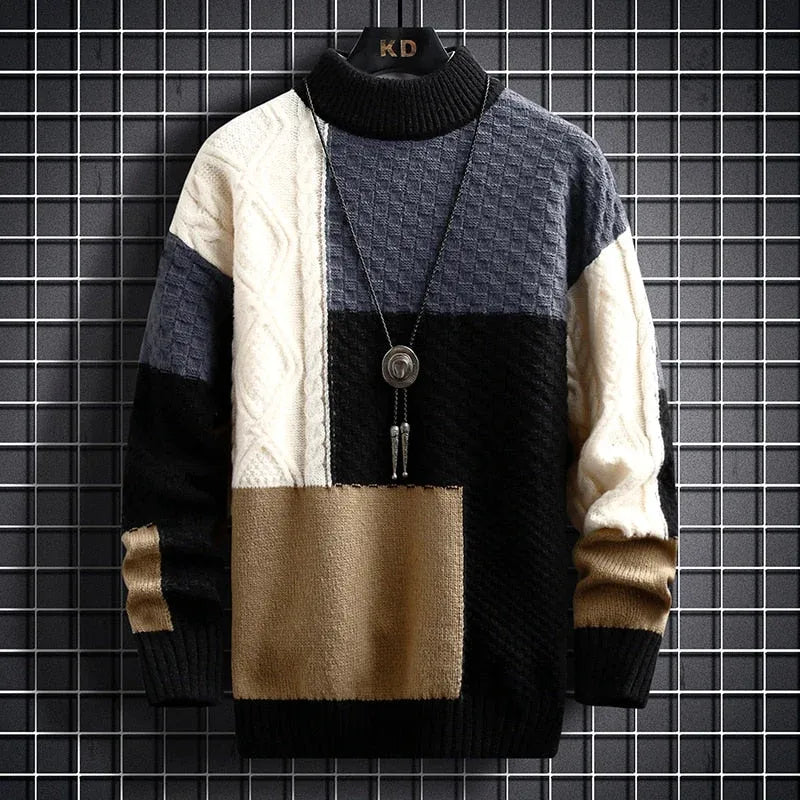 APOLLEN – Jersey de hombre con cuello alto y diseño patchwork moderno