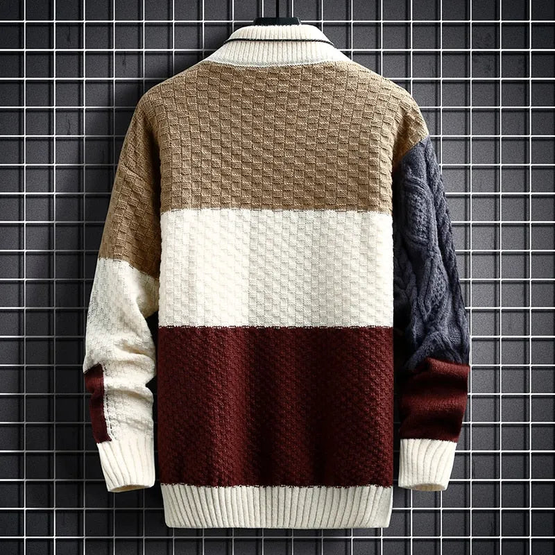 APOLLEN – Jersey de hombre con cuello alto y diseño patchwork moderno